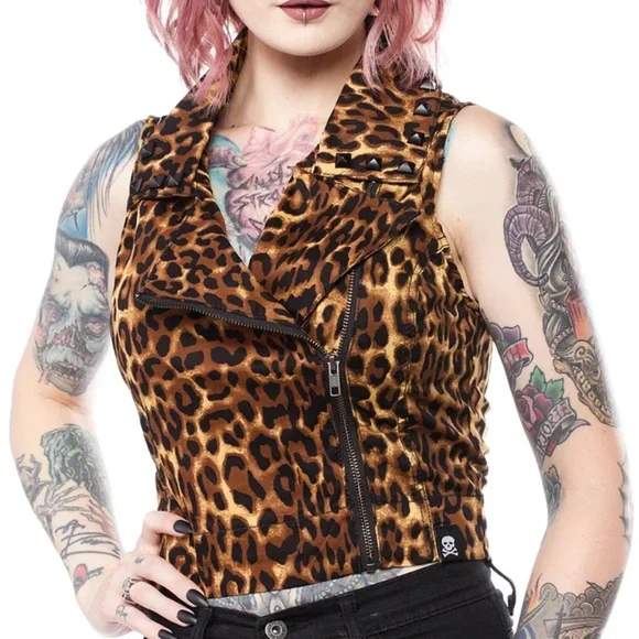 Sourpuss Leopard Print studded vest - Picture 1 of 5